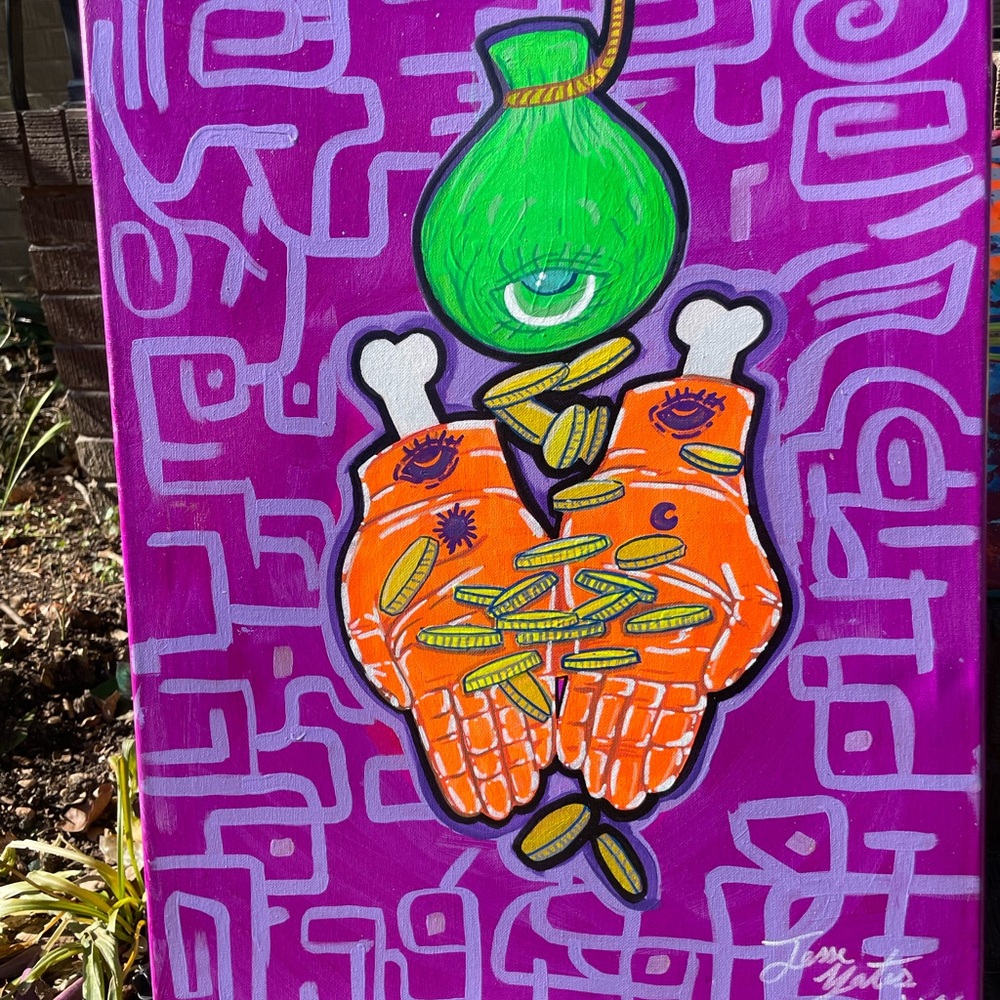 “Chasing a bag” painting 12x20